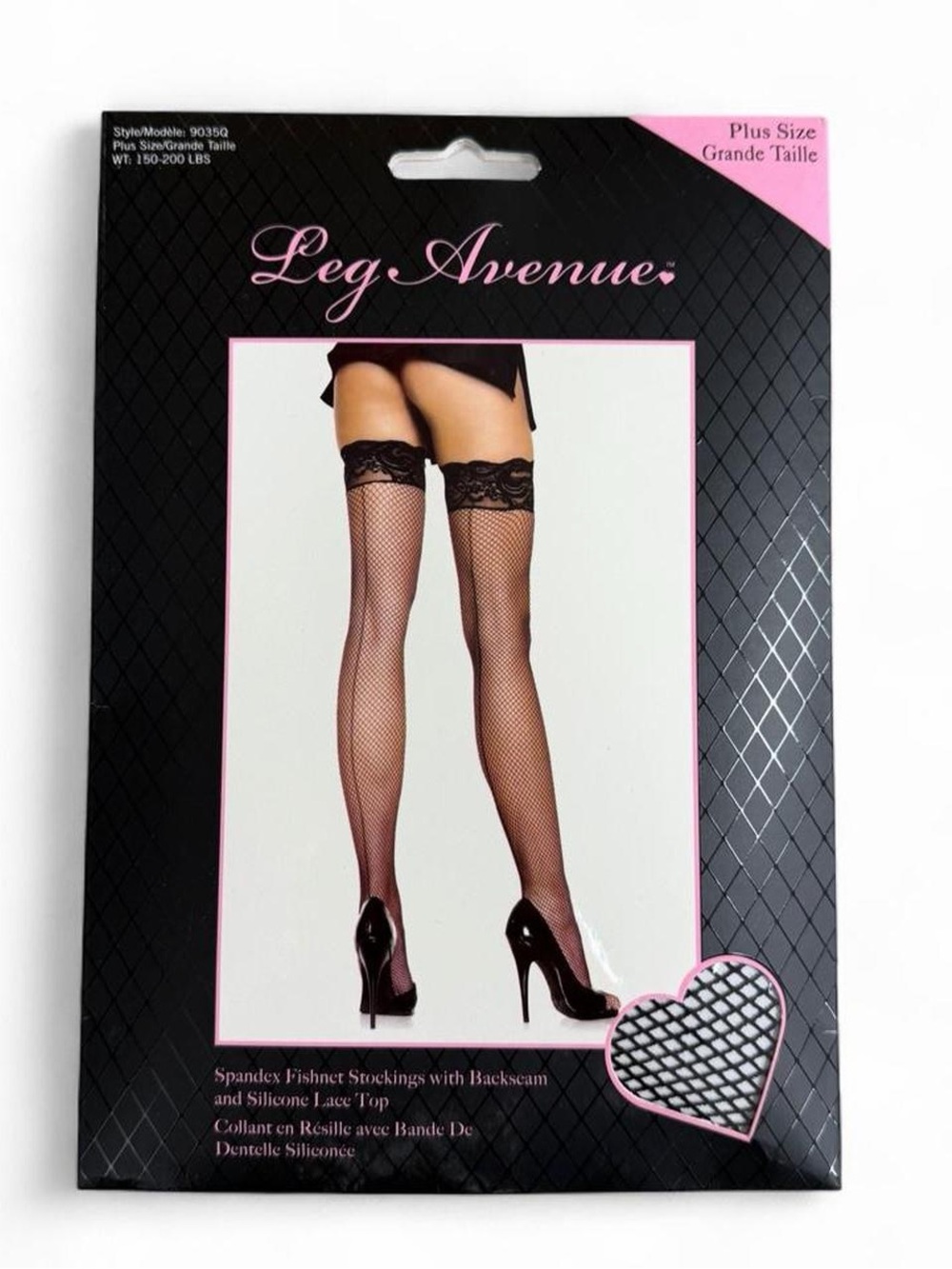 Y2k deadstock 2000s Leg Avenue black fishnet stockings with lace top tights